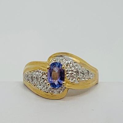 LOT 117: 14K Gold Ring - Tanzanite & Diamonds - Size 7.5 - 3.35 gtw