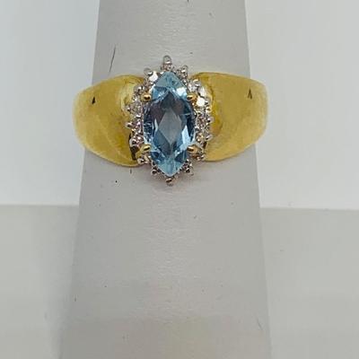LOT 118: Blue Marquis Cut Topaz 14K Gold Ring - Size 7.5 - 3.58 gtw