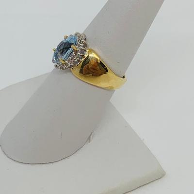 LOT 118: Blue Marquis Cut Topaz 14K Gold Ring - Size 7.5 - 3.58 gtw