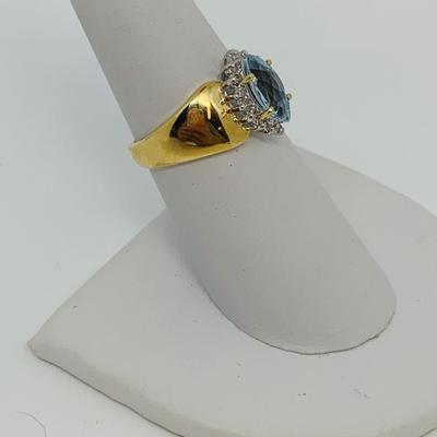 LOT 118: Blue Marquis Cut Topaz 14K Gold Ring - Size 7.5 - 3.58 gtw