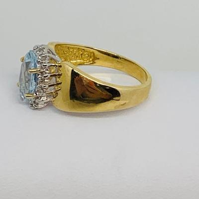 LOT 118: Blue Marquis Cut Topaz 14K Gold Ring - Size 7.5 - 3.58 gtw