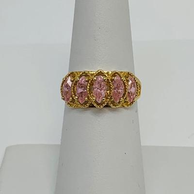 LOT 126: Marquis Cut Pink Sapphire Cluster Ring 10K Gold - Size 7 - 2.62 gtw