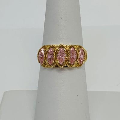 LOT 126: Marquis Cut Pink Sapphire Cluster Ring 10K Gold - Size 7 - 2.62 gtw