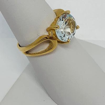 LOT 127: Blue Topaz 14K Gold Size 7 Ring - 3.4 gtw
