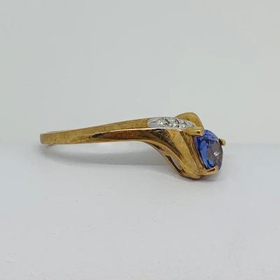 LOT 131:  14K Gold Tanzanite and Diamond Chip Size 7 Ring - 2.51 gtw