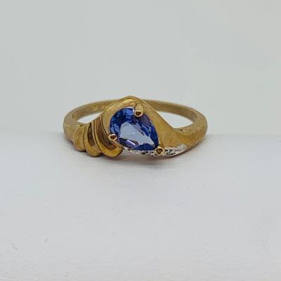 LOT 131:  14K Gold Tanzanite and Diamond Chip Size 7 Ring - 2.51 gtw
