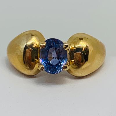 LOT 132: Blue Sapphire 14K Gold Size 7 Ring - 4.59 gtw