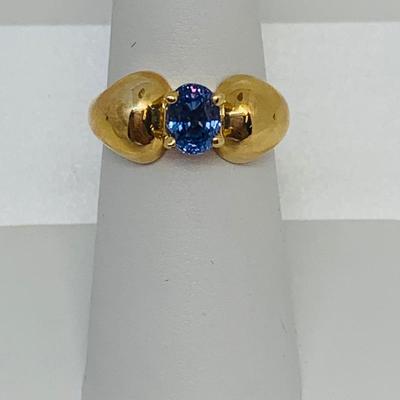 LOT 132: Blue Sapphire 14K Gold Size 7 Ring - 4.59 gtw