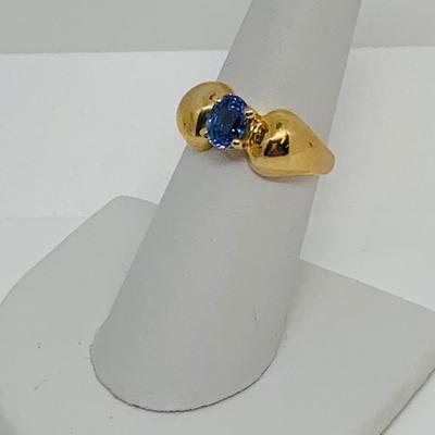 LOT 132: Blue Sapphire 14K Gold Size 7 Ring - 4.59 gtw