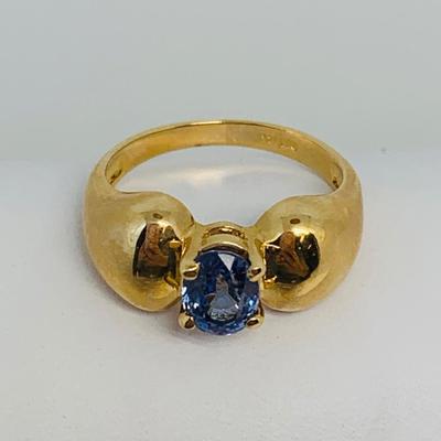LOT 132: Blue Sapphire 14K Gold Size 7 Ring - 4.59 gtw