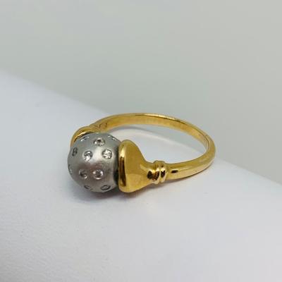 LOT  133: 18K Gold Grey Rolling Ball with Diamonds Ring - Size 6 - 4.62 gtw