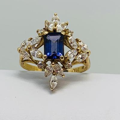 LOT 134: 10K Gold Ring - Tanzanite & CZ - Size 7 - 3.93 gtw