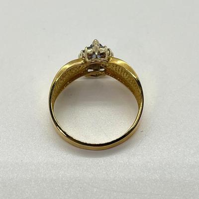 LOT 143: 14K Gold Nissko Marquis Cut Tanzanite w/ Halo of Diamonds Size 7 Ring - 3.59 gtw