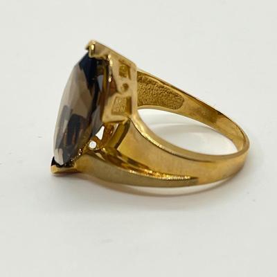LOT 145: Large Marquis Cut Brown Topaz 10K Gold Size 7 Ring - 5.76 gtw