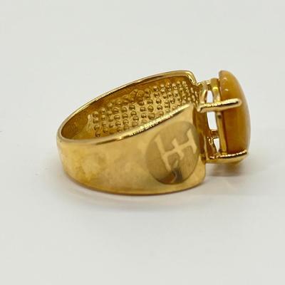 LOT 149: Yellow Jade 10K Gold Size 8 Ring - 5.33 gtw