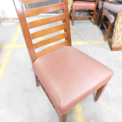 Set of 8 Commercial Grade Dining Chairs with Mauve Vinyl Covered Seats and Wood Slat Back Choice C