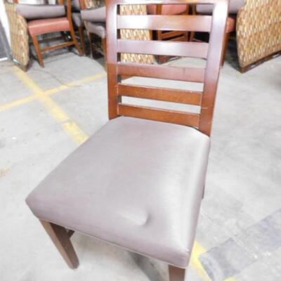 Set of 4 Commercial Grade Dining Chairs with Gray Vinyl Covered Seats and Wood Slat Back Choice B