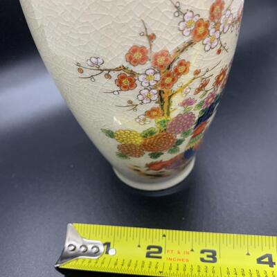 Vintage Japanese Porcelain Vase Rooster Chicken Flowers Crackled Glaze - 6.5â€ high x 3â€ wide approx