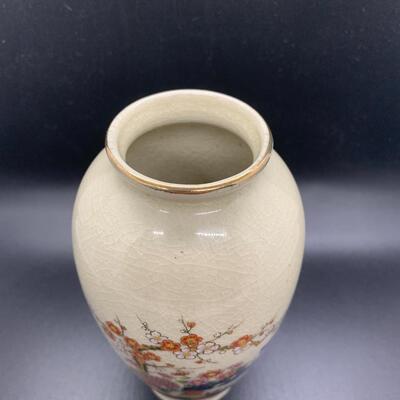 Vintage Japanese Porcelain Vase Rooster Chicken Flowers Crackled Glaze - 6.5â€ high x 3â€ wide approx