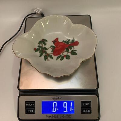 Lefton China #1207 Christmas Holiday Red Cardinal Holly Candy or Nut Dish - 7â€ wide x 6â€ deep approx