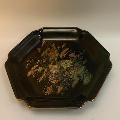3 Japanese china pieces - VINTAGE SATO GARDEN Candy Plate, Ginger Jar with Lid and Vase - 7â€ plate 9.5â€ tall vase 7.5â€ tall jar approx