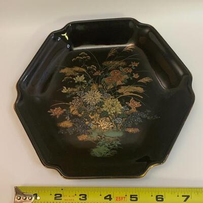 3 Japanese china pieces - VINTAGE SATO GARDEN Candy Plate, Ginger Jar with Lid and Vase - 7â€ plate 9.5â€ tall vase 7.5â€ tall jar approx