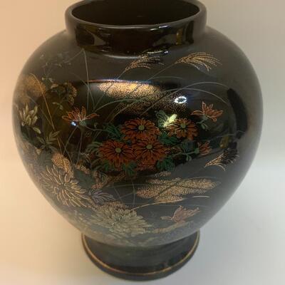 3 Japanese china pieces - VINTAGE SATO GARDEN Candy Plate, Ginger Jar with Lid and Vase - 7â€ plate 9.5â€ tall vase 7.5â€ tall jar approx
