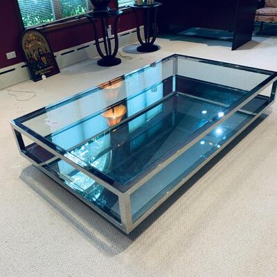 Huge Modern Chrome and Glass Low Table
