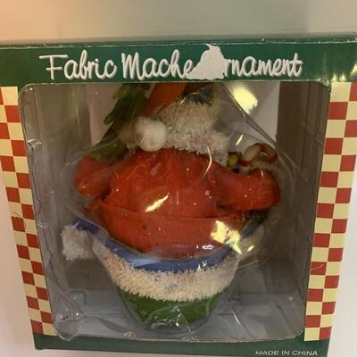 Vintage Design Fabric Mache Roly Poly Ornament Old World Santa w/ Gifts 5.5â€ tall and wide approx