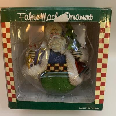 Vintage Design Fabric Mache Roly Poly Ornament Old World Santa w/ Gifts 5.5â€ tall and wide approx