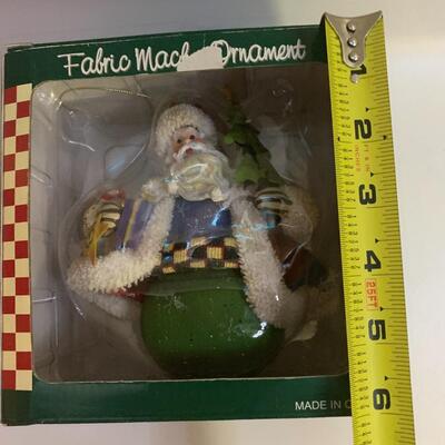 Vintage Design Fabric Mache Roly Poly Ornament Old World Santa w/ Gifts 5.5â€ tall and wide approx