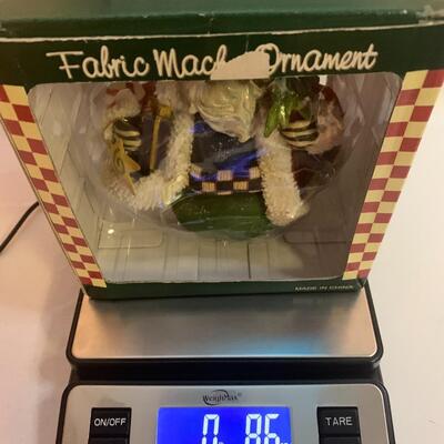Vintage Design Fabric Mache Roly Poly Ornament Old World Santa w/ Gifts 5.5â€ tall and wide approx