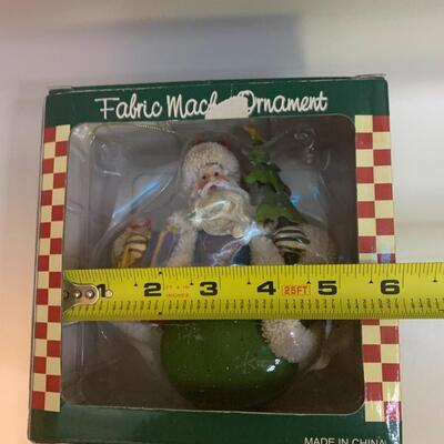 Vintage Design Fabric Mache Roly Poly Ornament Old World Santa w/ Gifts 5.5â€ tall and wide approx