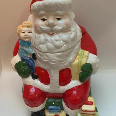 Earthenware Christmas Village Santa Cookie Jar - 10.5â€ tall x 8â€ wide x 8â€ deep approx