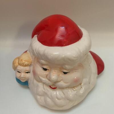 Earthenware Christmas Village Santa Cookie Jar - 10.5â€ tall x 8â€ wide x 8â€ deep approx