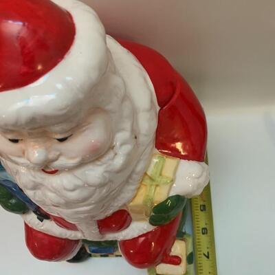 Earthenware Christmas Village Santa Cookie Jar - 10.5â€ tall x 8â€ wide x 8â€ deep approx