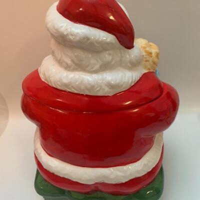 Earthenware Christmas Village Santa Cookie Jar - 10.5â€ tall x 8â€ wide x 8â€ deep approx