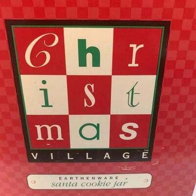 Earthenware Christmas Village Santa Cookie Jar - 10.5â€ tall x 8â€ wide x 8â€ deep approx