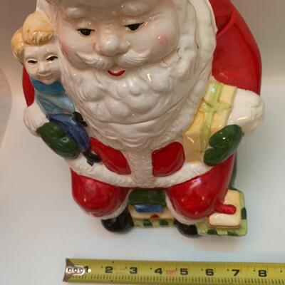 Earthenware Christmas Village Santa Cookie Jar - 10.5â€ tall x 8â€ wide x 8â€ deep approx