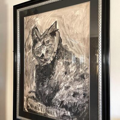LOT 2   MIXED MEDIA ON PAPER "CAT" SELMA GURBUZ TURKEY
