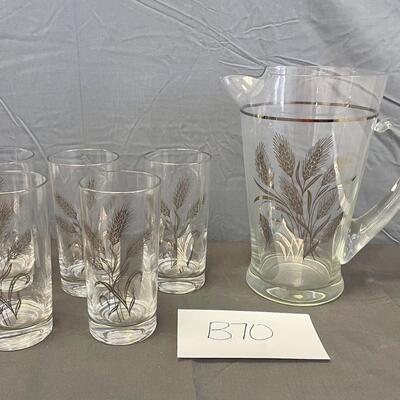 Wheat pitcher and 5 glasses