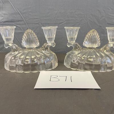 Vintage pair of clear glass candlesticks
