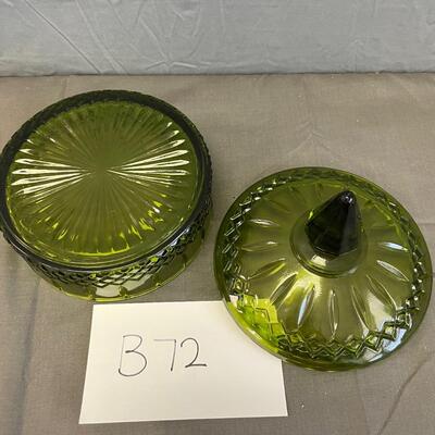 Vintage princess green glass diamond cut candy dish