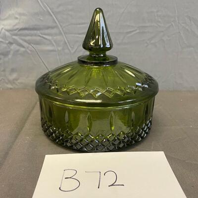 Vintage princess green glass diamond cut candy dish