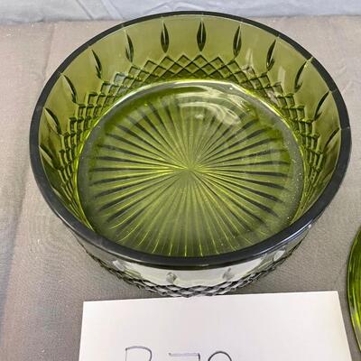 Vintage princess green glass diamond cut candy dish