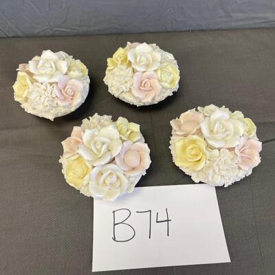 Set of 4 Lenwile China floral candlesticks