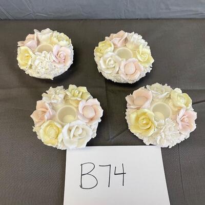 Set of 4 Lenwile China floral candlesticks