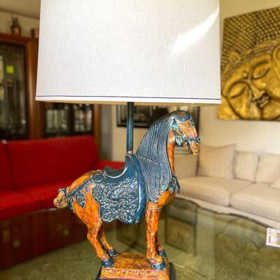 LOT 5   VINTAGE 80s MODERN REPLICA TANG DYNASTY HORSE LAMP NEIMAN MARCUS