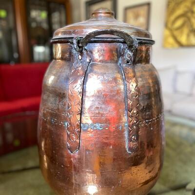 LOT 7  LARGE HAMMERED COPPER CLAD TURKISH STORAGE VESSEL