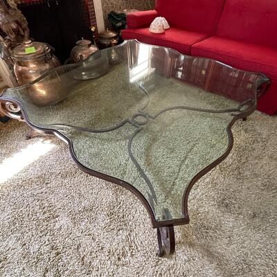 LOT 8  KREISS MONTEREY WROUGHT IRON GLASS TOP COFFEE TABLE 5' SQUARE!